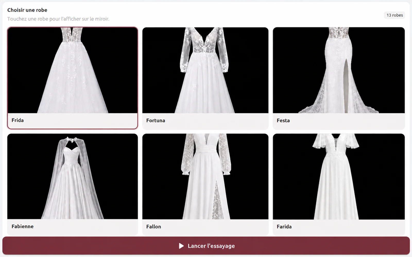 Catalogue Direoui VTON avec une tenue sélectionnée pour l'essayage