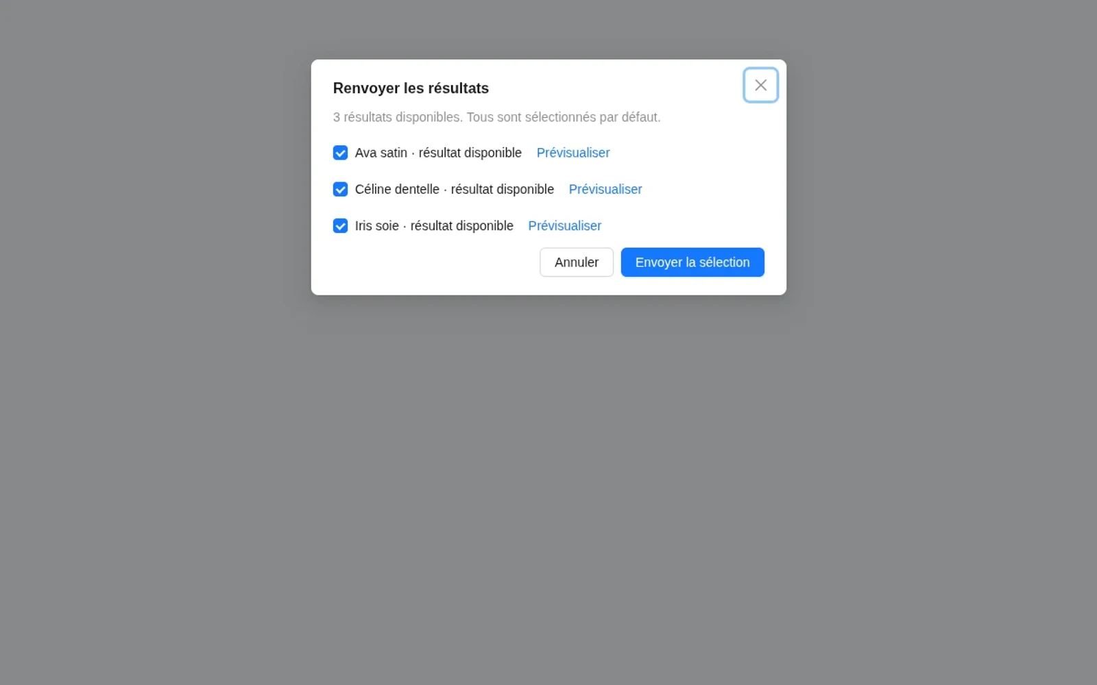 Sélection des vidéos d'essayage à envoyer par e-mail dans Direoui VTON