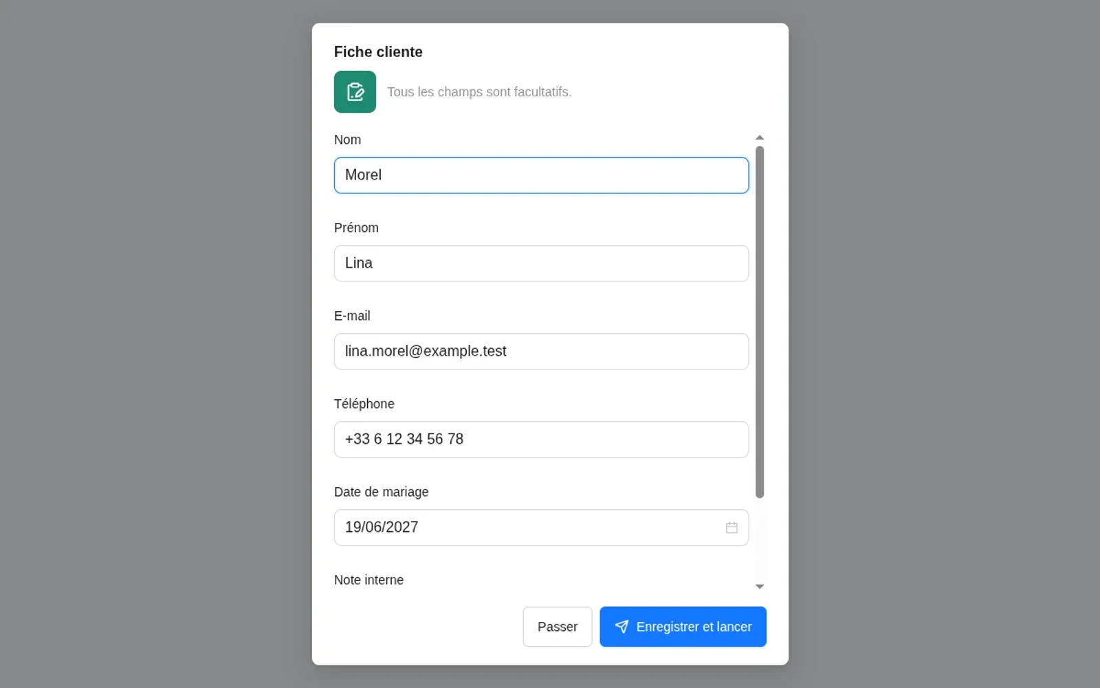 Fiche cliente facultative dans Direoui VTON